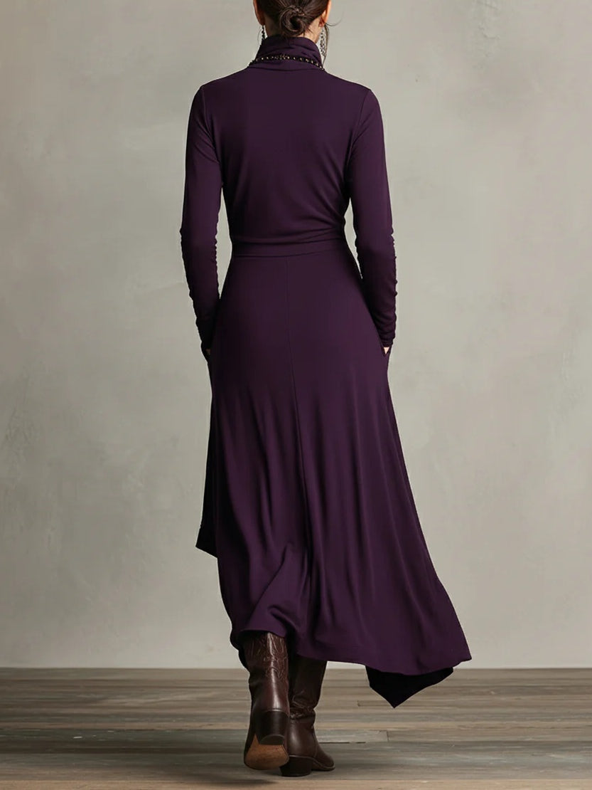 Aurelia · Vestito maxi plissettato asimmetrico con colletto alto