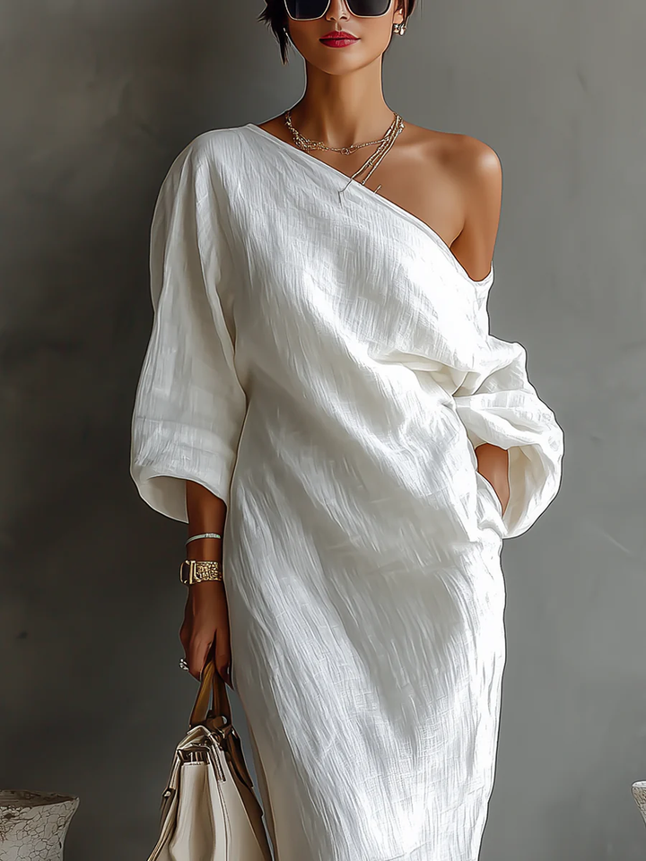 Nerina | Abito maxi monospalla elegante e fluido