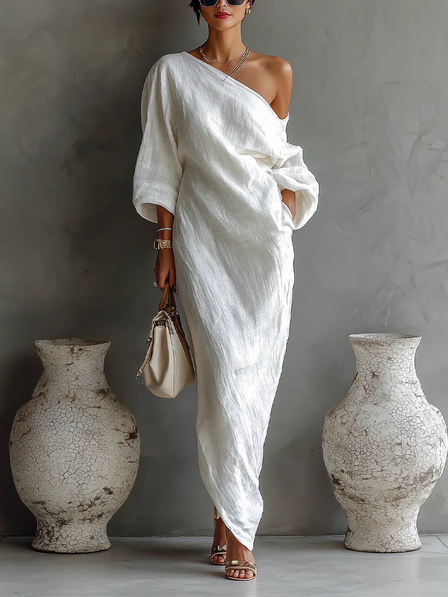 Nerina | Abito maxi monospalla elegante e fluido