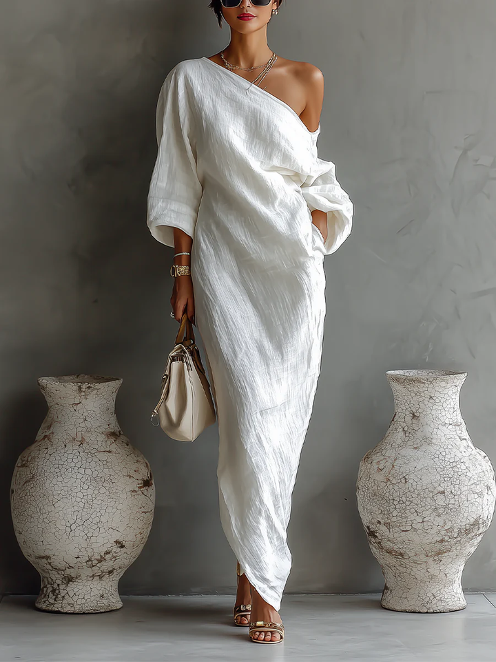 Nerina | Abito maxi monospalla elegante e fluido