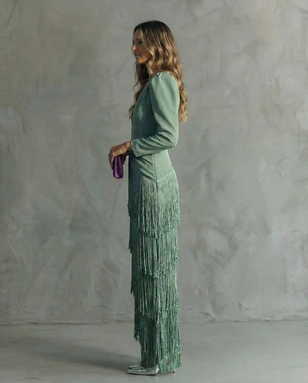 Rosanna | Abito midi elegante con maniche a frange