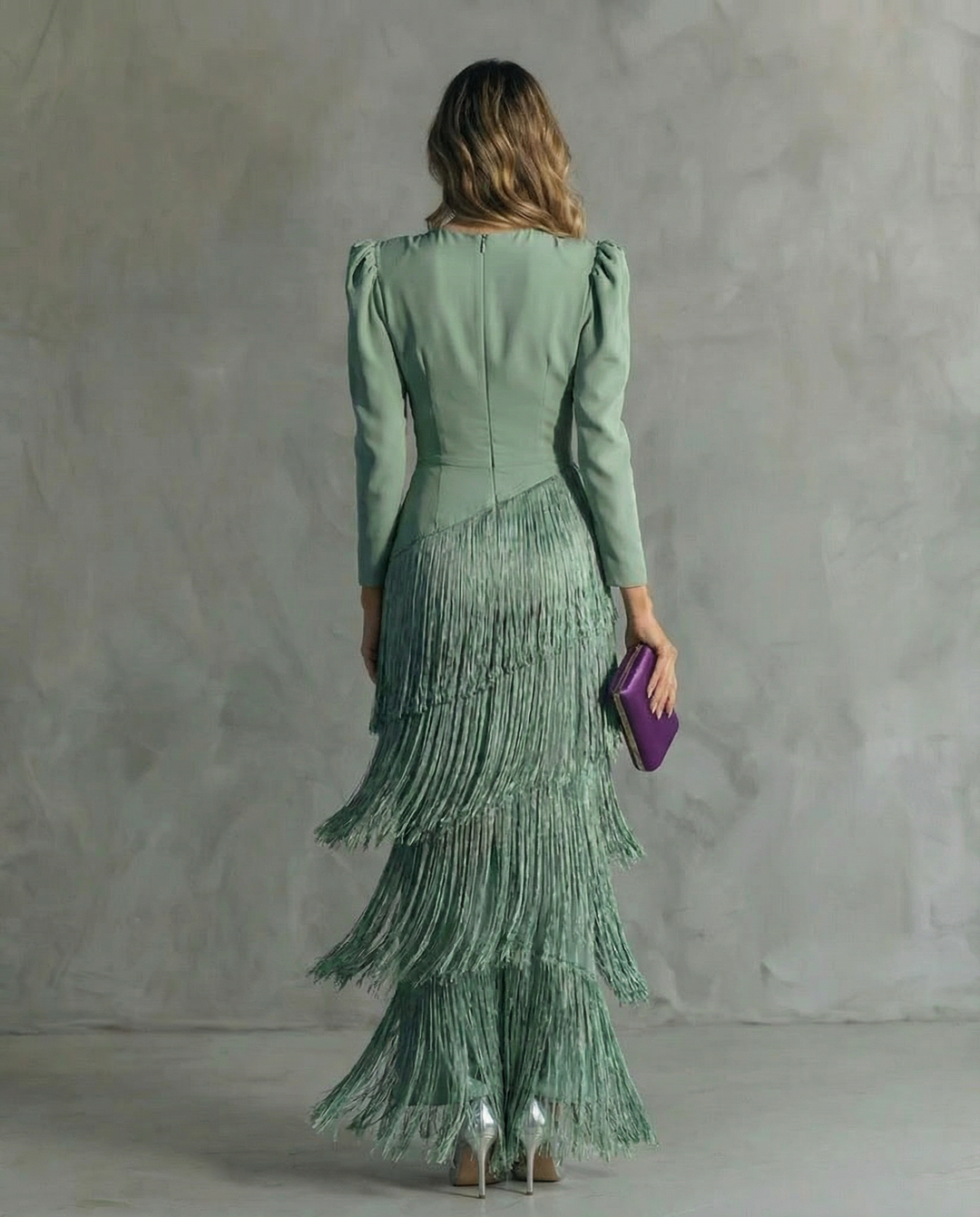Rosanna | Abito midi elegante con maniche a frange